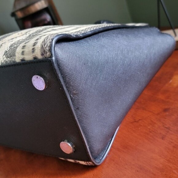 Michael Kors Selma Large Black & Cream Python Embossed Leather Satchel - Picture 9 of 15